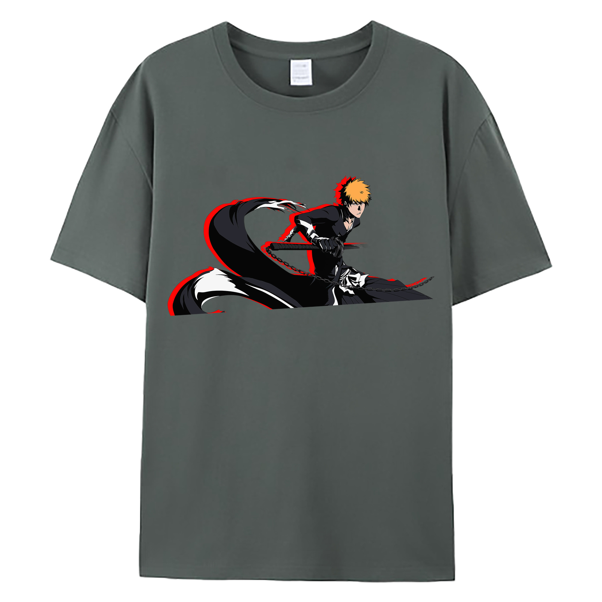 （画像用） ブリーチ 黒崎一護（くろさき いちご）BLEACH Kurosaki Ichigo 綿100％ メンズ半袖Tシャツ｜肌触りやわらか＆通気性